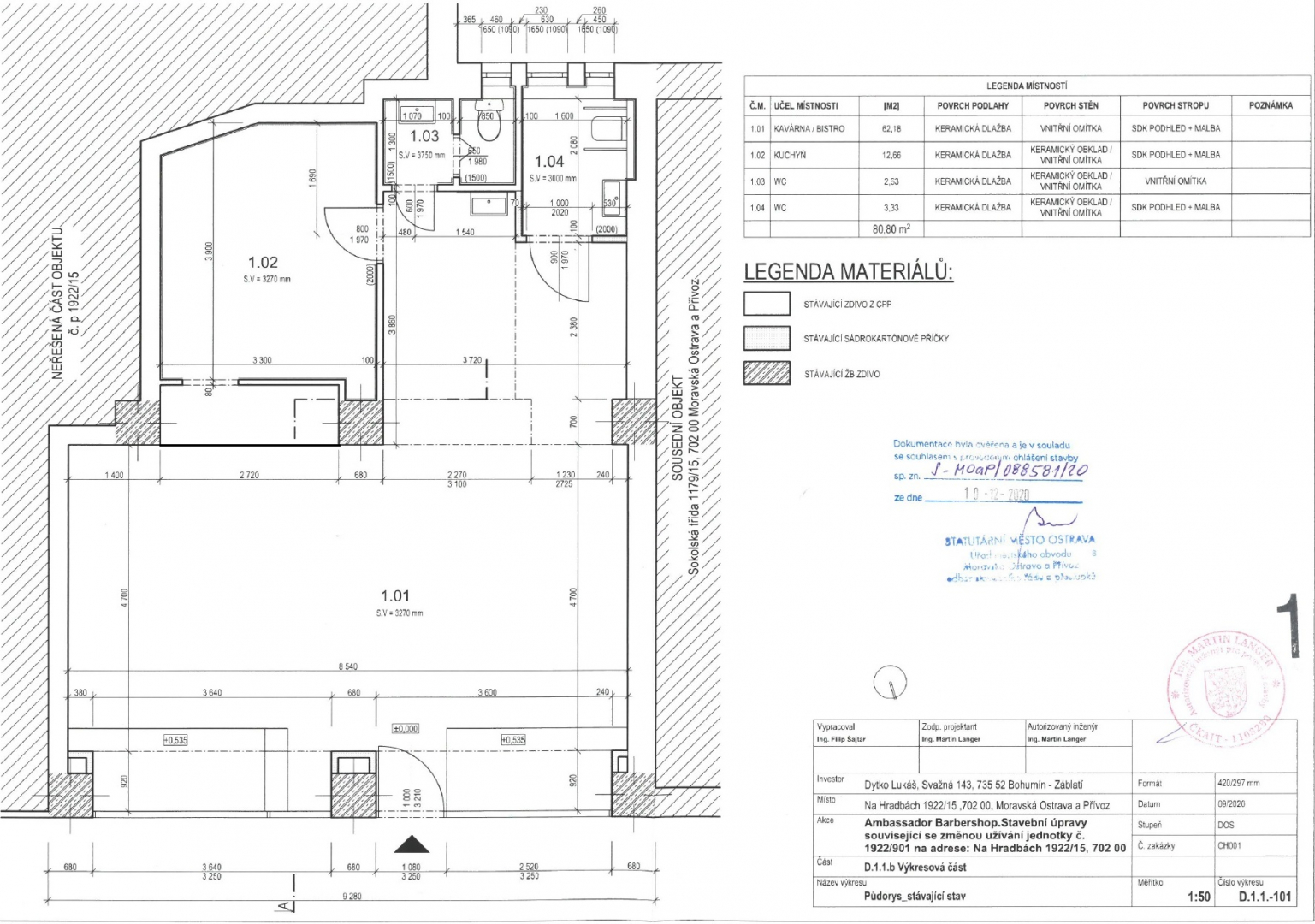 Na Hradbách 1922/15, jednotka č. 1922/901 - kadeřnický salon - 77,13 m²